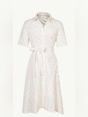 Everyone Loves the Weekend White Eyelet Tie-Waist Shirt Dress Palm Beach